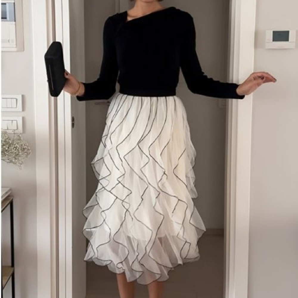 Chicwish Cream Mesh skirt with Black Accents